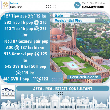 Residential Plot for Sale in Sector F - Tipu Sultan Block -  Bahria Town, Lahore - (BP-148292)