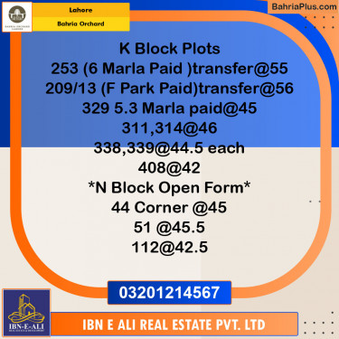 Residential Plot for Sale in Phase 2 - K Block -  Bahria Orchard, Lahore - (BP-148308)
