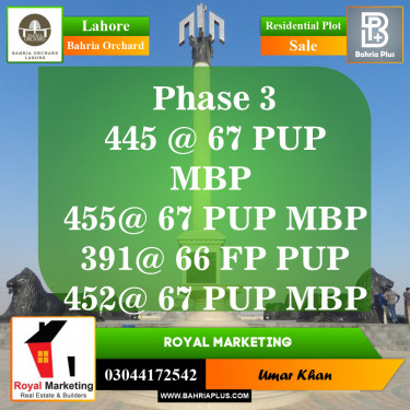 Residential Plot for Sale in Phase 3 -  Bahria Orchard, Lahore - (BP-148339)