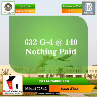 Residential Plot for Sale in Phase 4 - G4 Block -  Bahria Orchard, Lahore - (BP-148347)