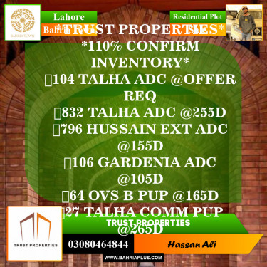 Residential Plot for Sale in Sector F - Talha Block -  Bahria Town, Lahore - (BP-148351)