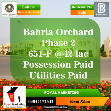 Residential Plot for Sale in Phase 2 - F Block -  Bahria Orchard, Lahore - (BP-148352)