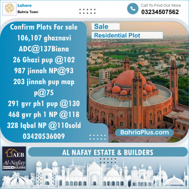 Residential Plot for Sale in Sector F - Ghaznavi Block -  Bahria Town, Lahore - (BP-148387)