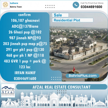 Residential Plot for Sale in Sector F - Ghaznavi Block -  Bahria Town, Lahore - (BP-148392)