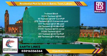 Residential Plot for Sale in Sector F - Tauheed Block -  Bahria Town, Lahore - (BP-148393)