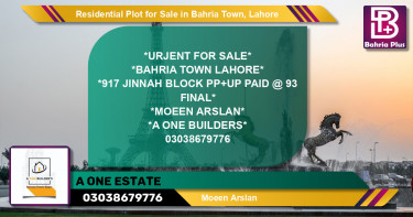 Residential Plot for Sale in Sector E - Jinnah Block -  Bahria Town, Lahore - (BP-148396)