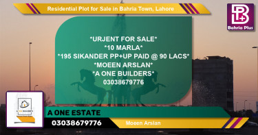 Residential Plot for Sale in Sector F - Sikander Block -  Bahria Town, Lahore - (BP-148400)