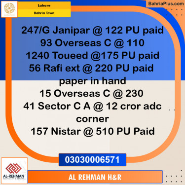 Residential Plot for Sale in Sector C - Janiper Block -  Bahria Town, Lahore - (BP-148406)