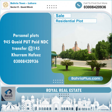 Residential Plot for Sale in Sector E - Quaid Block -  Bahria Town, Lahore - (BP-148430)