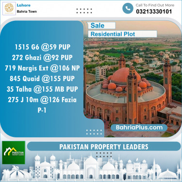 Residential Plot for Sale in Sector F - Ghazi Block -  Bahria Town, Lahore - (BP-148502)