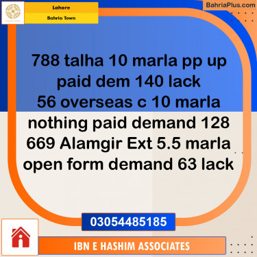 Residential Plot for Sale in Sector F - Talha Block -  Bahria Town, Lahore - (BP-148521)