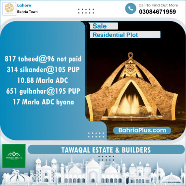 Residential Plot for Sale in Sector F - Tauheed Block -  Bahria Town, Lahore - (BP-148549)