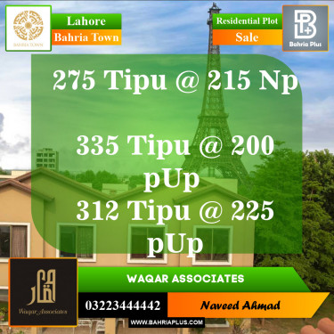 Residential Plot for Sale in Sector F - Tipu Sultan Block -  Bahria Town, Lahore - (BP-148558)