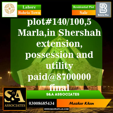Residential Plot for Sale in Sector F - Shershah Block -  Bahria Town, Lahore - (BP-148571)