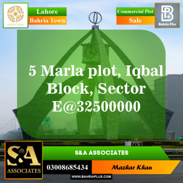 Commercial Plot for Sale in Sector E - Iqbal Commercial -  Bahria Town, Lahore - (BP-148626)