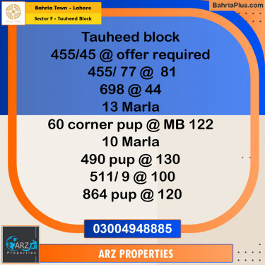 Residential Plot for Sale in Sector F - Tauheed Block -  Bahria Town, Lahore - (BP-148663)