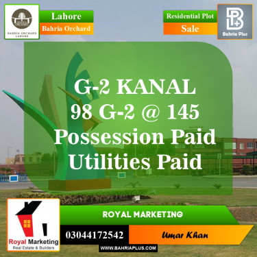 Residential Plot for Sale in Phase 4 - G2 Block -  Bahria Orchard, Lahore - (BP-148704)