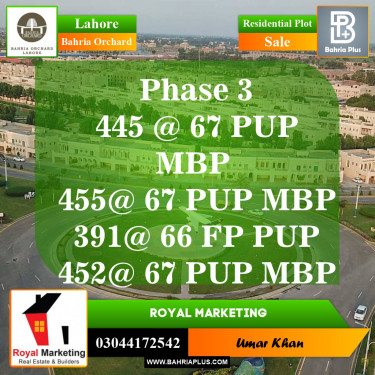 Residential Plot for Sale in Phase 3 -  Bahria Orchard, Lahore - (BP-148738)
