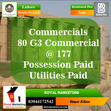 Residential Plot for Sale in Phase 4 - G3 Commercial -  Bahria Orchard, Lahore - (BP-148747)