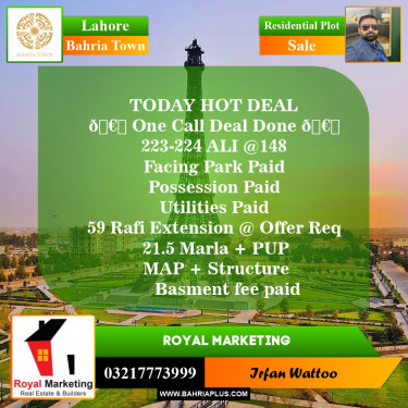 Residential Plot for Sale in Sector B - Ali Block -  Bahria Town, Lahore - (BP-148788)