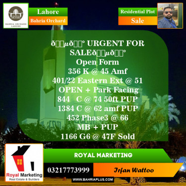 Residential Plot for Sale in Phase 2 - K Block -  Bahria Orchard, Lahore - (BP-148793)