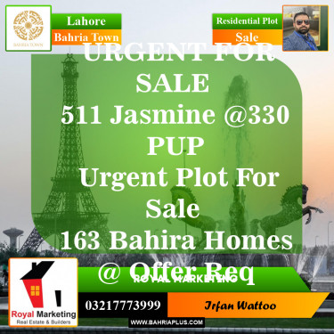 Residential Plot for Sale in Sector C - Jasmine Block -  Bahria Town, Lahore - (BP-148794)