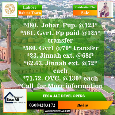 Residential Plot for Sale in Sector E - Johar Block -  Bahria Town, Lahore - (BP-148865)