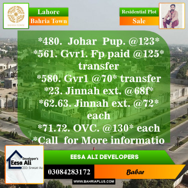 Residential Plot for Sale in Sector E - Johar Block -  Bahria Town, Lahore - (BP-148866)