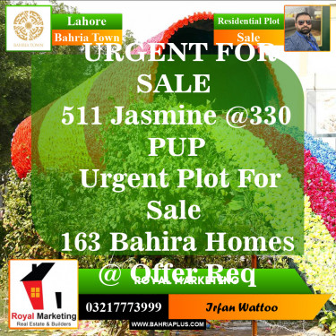 Residential Plot for Sale in Sector C - Jasmine Block -  Bahria Town, Lahore - (BP-148906)