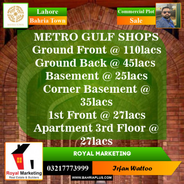 Commercial Plot for Sale in Sector C - B Side -  Bahria Town, Lahore - (BP-148911)