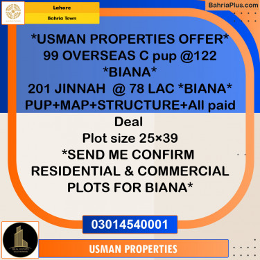 Residential Plot for Sale in Overseas C -  Bahria Town, Lahore - (BP-148924)