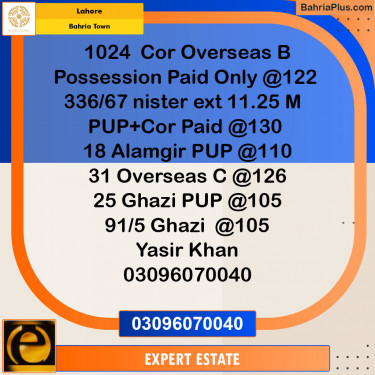 Residential Plot for Sale in Overseas B -  Bahria Town, Lahore - (BP-148965)