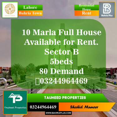 Residential House for Rent in Bahria Town, Lahore - (BP-148975)