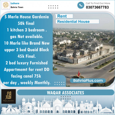 Residential House for Rent in Sector C - Gardenia 1 -  Bahria Town, Lahore - (BP-148985)