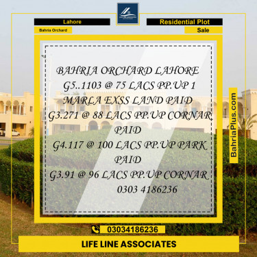 Residential Plot for Sale in Phase 4 - G5 Block -  Bahria Orchard, Lahore - (BP-149203)