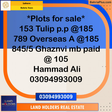 Residential Plot for Sale in Sector C - Tulip Block -  Bahria Town, Lahore - (BP-149252)