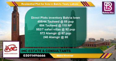 Residential Plot for Sale in Sector F - Tauheed Block -  Bahria Town, Lahore - (BP-149319)