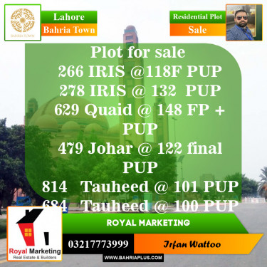 Residential Plot for Sale in Sector C - Iris Block -  Bahria Town, Lahore - (BP-149478)