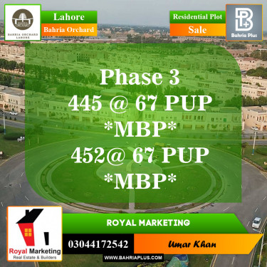 Residential Plot for Sale in Phase 3 -  Bahria Orchard, Lahore - (BP-149546)