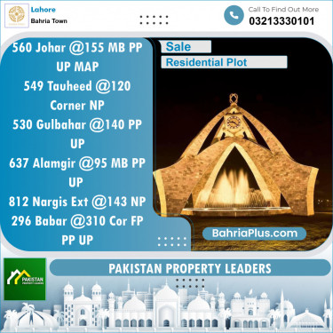 Residential Plot for Sale in Sector E - Johar Block -  Bahria Town, Lahore - (BP-149553)
