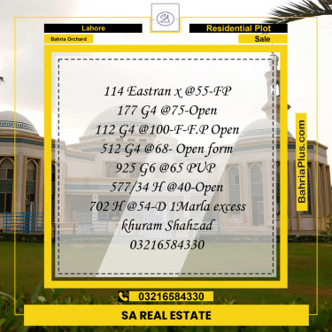 Residential Plot for Sale in Phase 1 - Eastern District Ext. I -  Bahria Orchard, Lahore - (BP-149560)