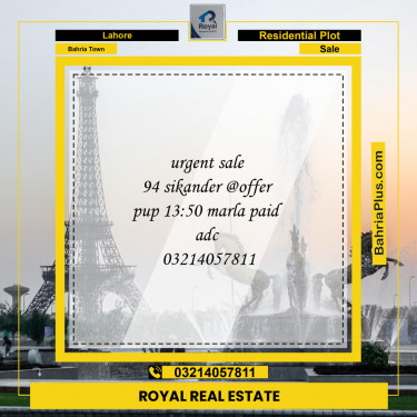 Residential Plot for Sale in Sector F - Sikander Block -  Bahria Town, Lahore - (BP-149629)