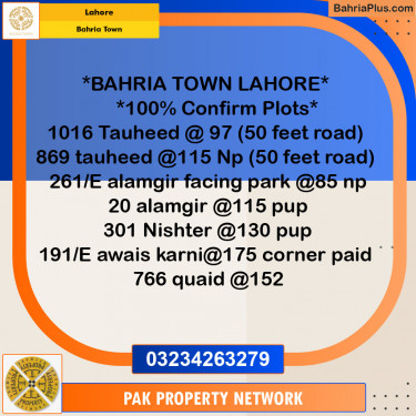 Residential Plot for Sale in Sector F - Tauheed Block -  Bahria Town, Lahore - (BP-149649)