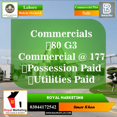 Commercial Plot for Sale in Phase 4 - G3 Commercial -  Bahria Orchard, Lahore - (BP-149748)