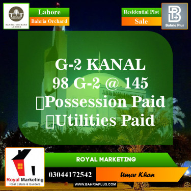 Residential Plot for Sale in Phase 4 - G2 Block -  Bahria Orchard, Lahore - (BP-149757)