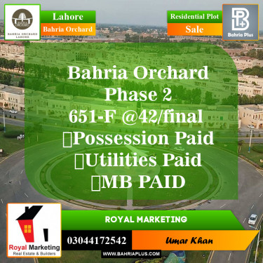 Residential Plot for Sale in Phase 2 - F Block -  Bahria Orchard, Lahore - (BP-149763)