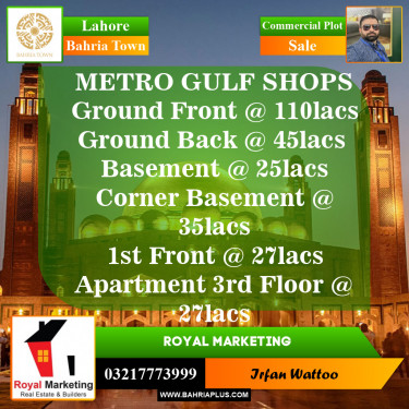 Commercial Plot for Sale in Sector C - B Side -  Bahria Town, Lahore - (BP-149819)
