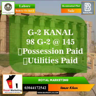 Residential Plot for Sale in Phase 4 - G2 Block -  Bahria Orchard, Lahore - (BP-149878)