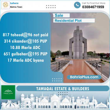 Residential Plot for Sale in Sector F - Tauheed Block -  Bahria Town, Lahore - (BP-149888)