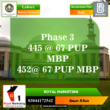 Residential Plot for Sale in Phase 3 -  Bahria Orchard, Lahore - (BP-150036)